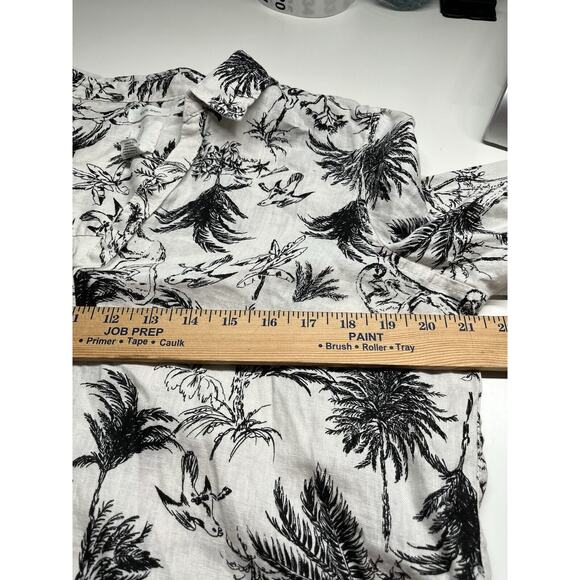 Joie Button Top Medium Linen Floral Animals Long Sleeve Roll Tab White Beach - Picture 11 of 14